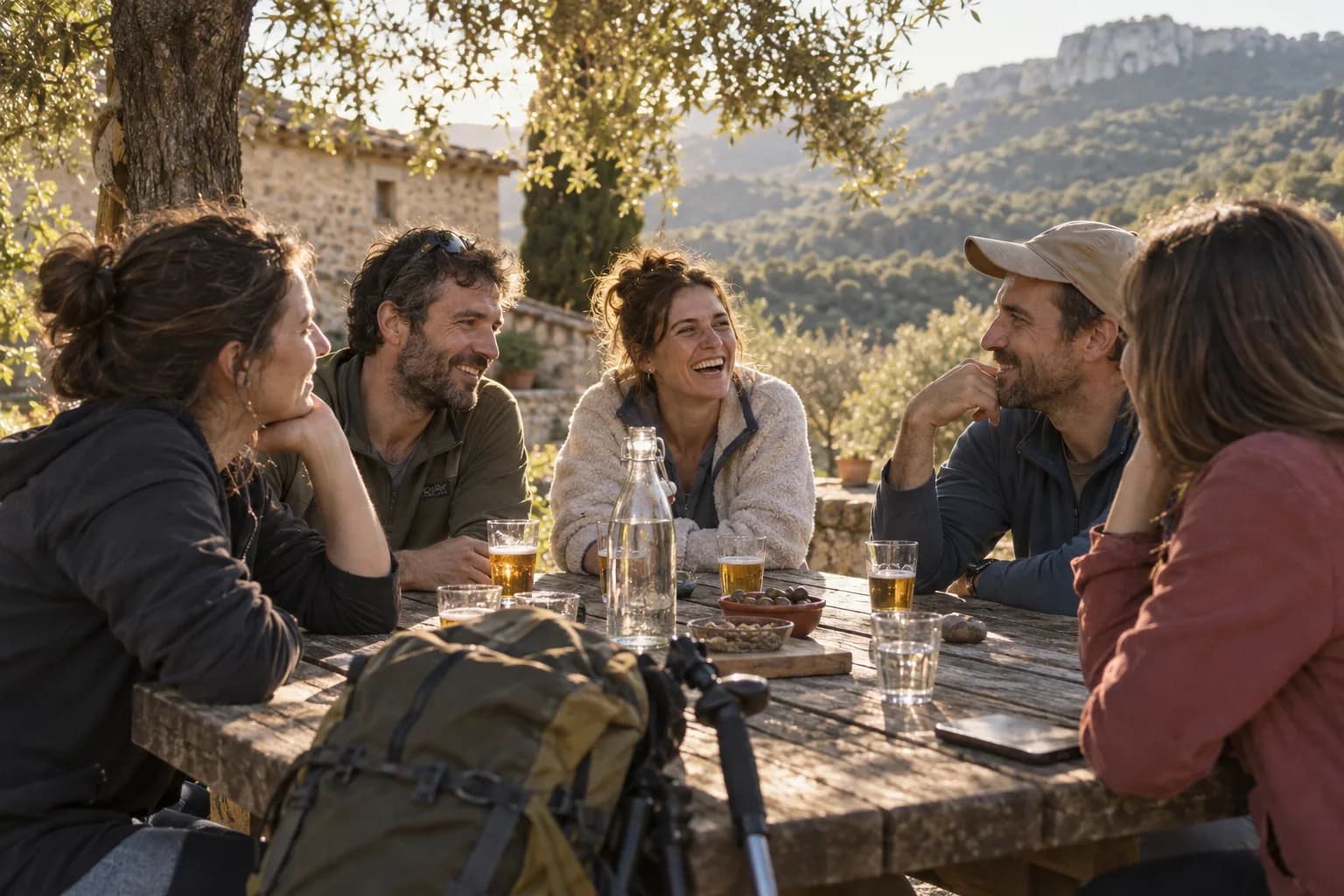 Un grup conversa al voltant d’una taula després d’una activitat. Imatge conceptual.